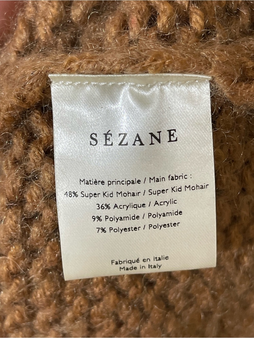Sezane Camel Brown Cable-Knit Puff Sleeve Sweater - Picture 3 of 5